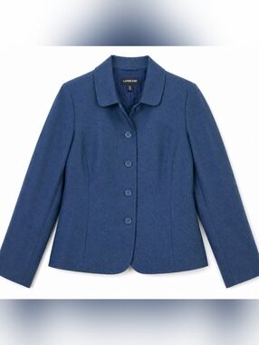 Lands’ End Linen Blend Blazer Size 16 Blue Tailored Jacket Career Classic